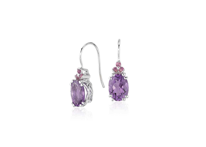 Rhodium Plated Oval Dangle Gemstone Earrings